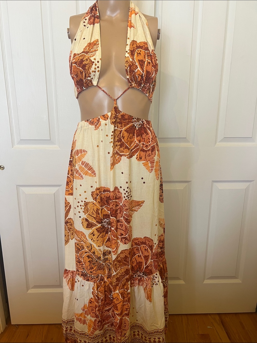 FARM Rio Cream Maxi Dress with Rust Floral Print